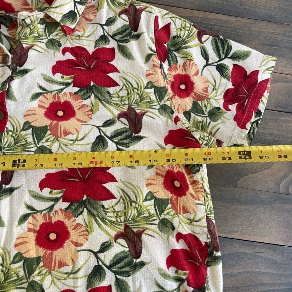 Palm Grove White Floral Hawaiian Button Front Shirt Womens Petite Large (C8) - Picture 6 of 8
